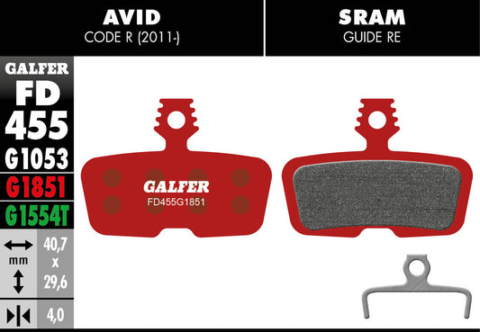 GALFER FD455 BRAKE PADS AVID CODE R (2011-), SRAM CODE R, RSC, GUIDE RE