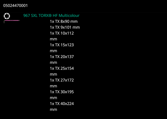 Wera 967/9 TX XL Multicolour HF 1 L-key Set with Holding Function